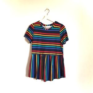 Citrus & Lemon Blue / Yellow / Red Stripe Peplum Top Size Medium Novelty Casual